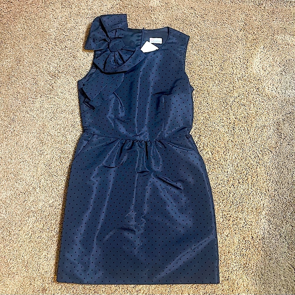 Red Valentino Deep Midnight Blue Polka Dot Pattern Dress with bow accents - Picture 5 of 11